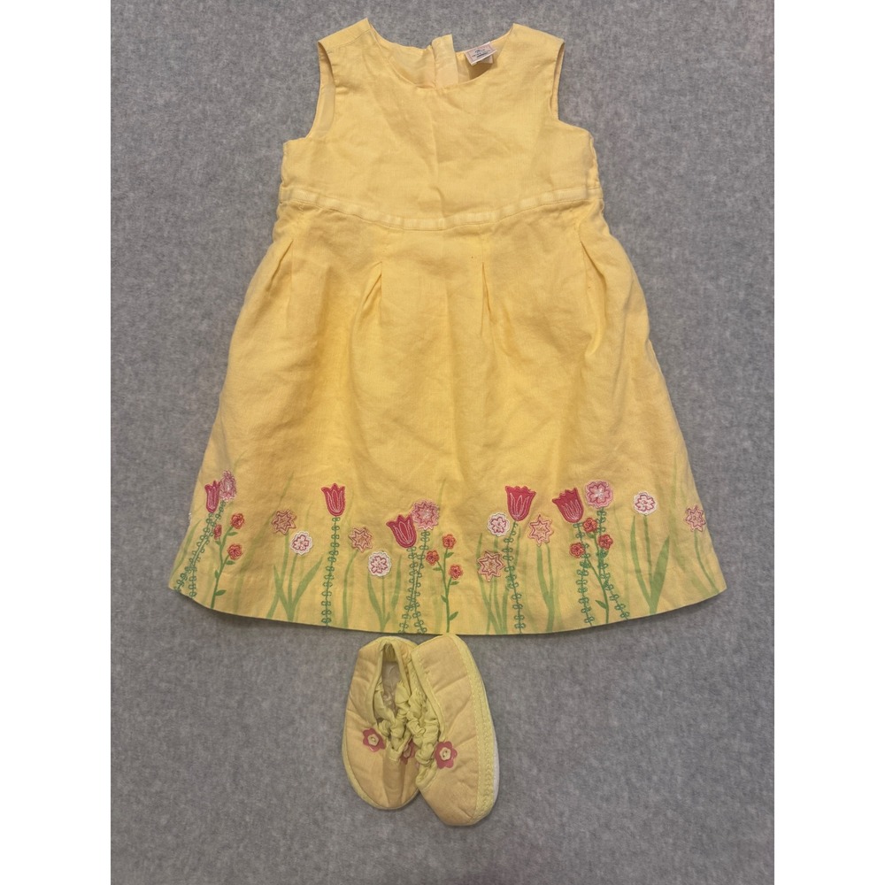 Old Navy Vintage‎ 2005 Yellow Linen Floral Embroidered Dress Shoes Set 18-24M